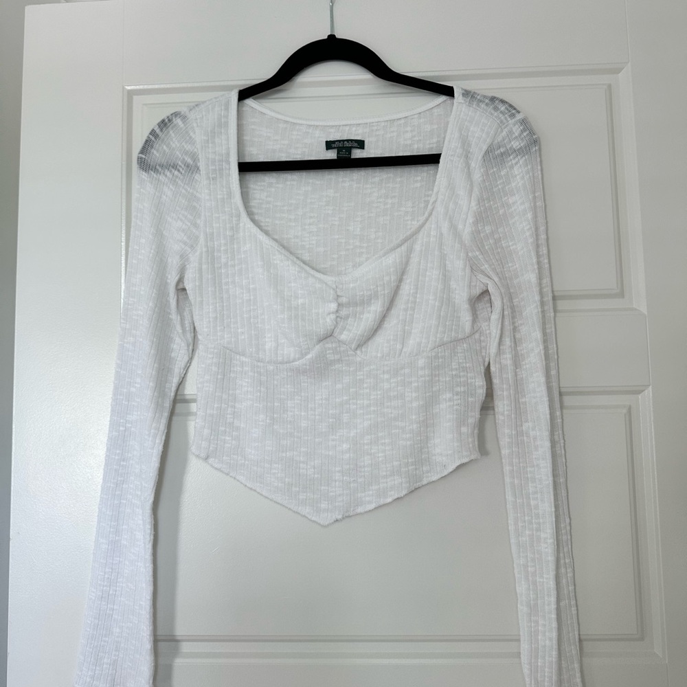 Wild Fable White Asymmetrical Ruffled Crop Blouse